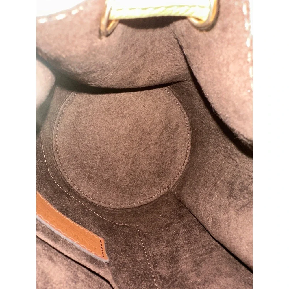 Anna Paola Genuine Leather Olive Green Bucket Bag With Chain Strap
